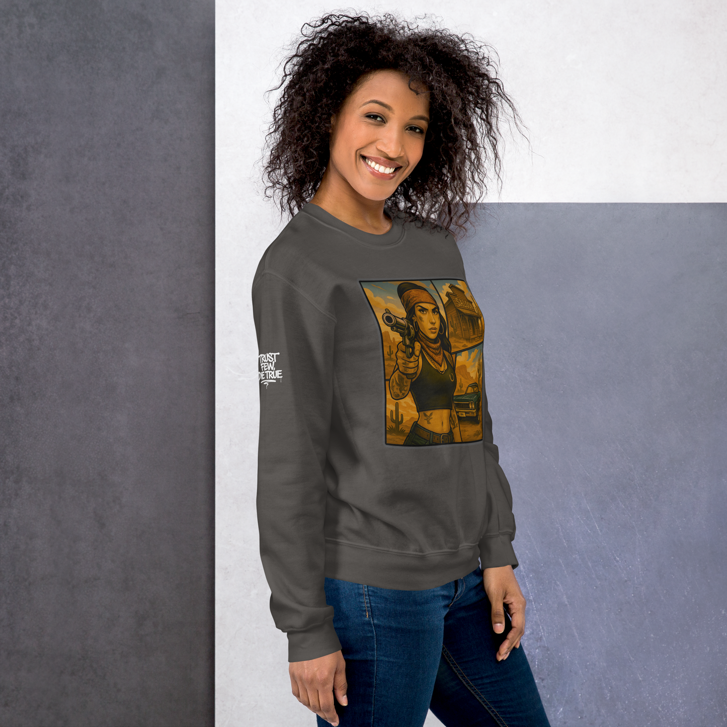 Bluza crewneck charcoal Rebel Rose (front)