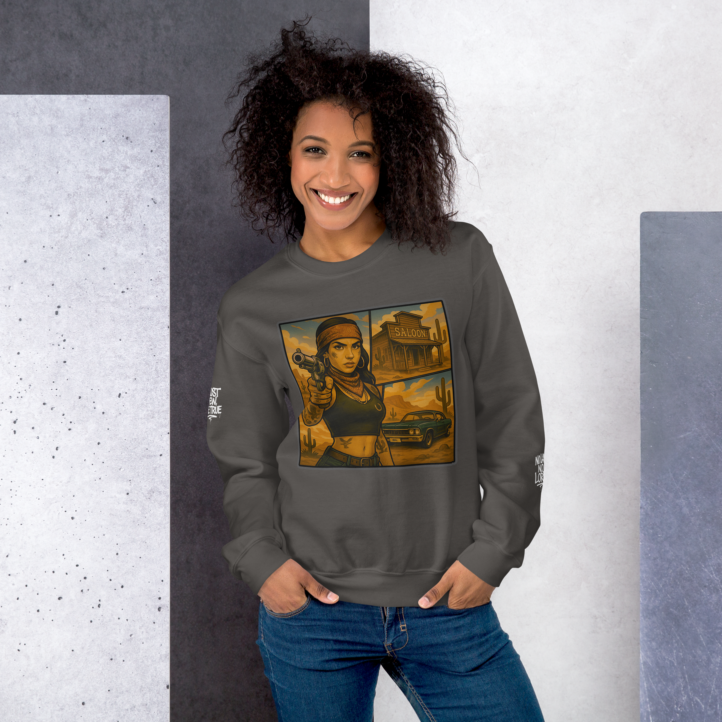 Bluza crewneck charcoal Rebel Rose (front)